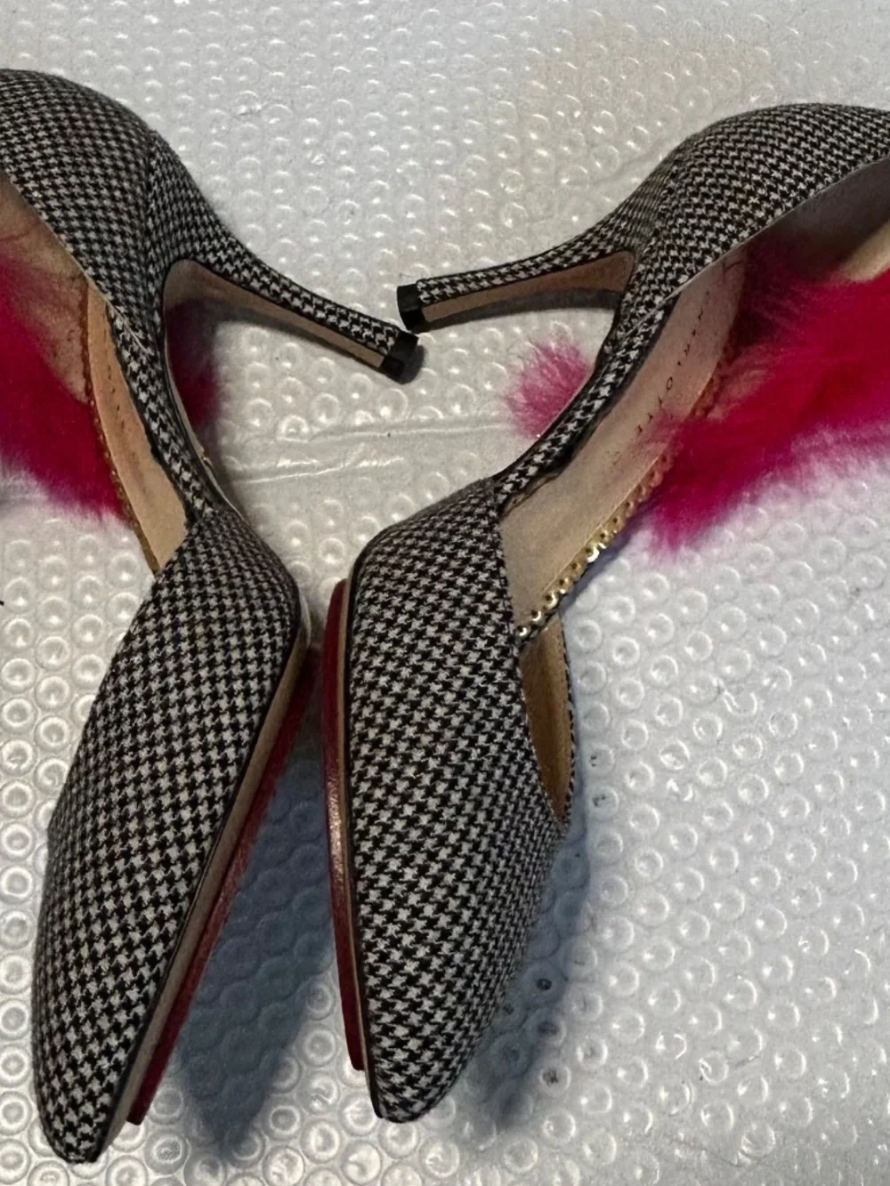 Charlotte Olympia Houndstooth Spider Web Pumps Heels Eu 37 1/2 US 7.5 Heel 3-3.9